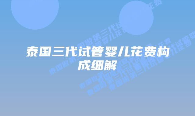 泰国三代试管婴儿花费构成细解