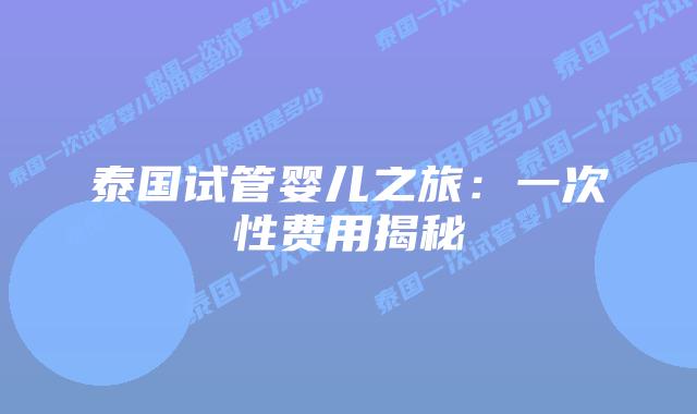 泰国试管婴儿之旅：一次性费用揭秘