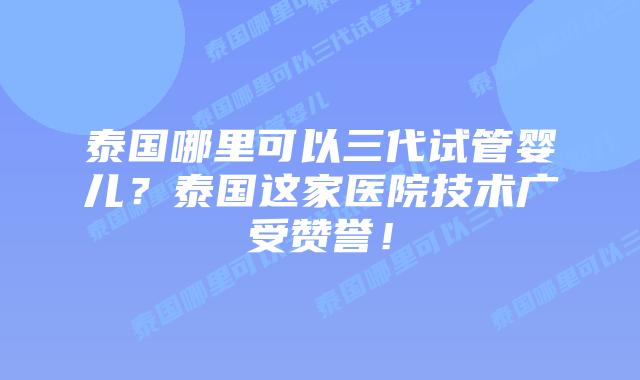 泰国哪里可以三代试管婴儿？泰国这家医院技术广受赞誉！