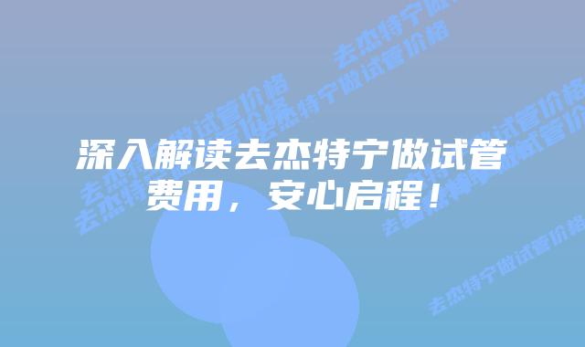 深入解读去杰特宁做试管费用，安心启程！