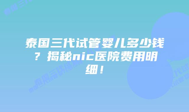 泰国三代试管婴儿多少钱？揭秘nic医院费用明细！