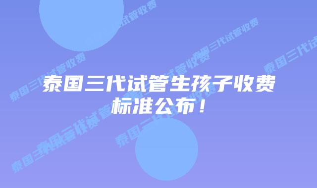 泰国三代试管生孩子收费标准公布！