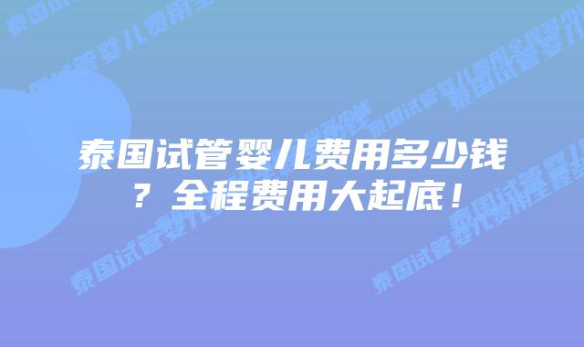 泰国试管婴儿费用多少钱？全程费用大起底！