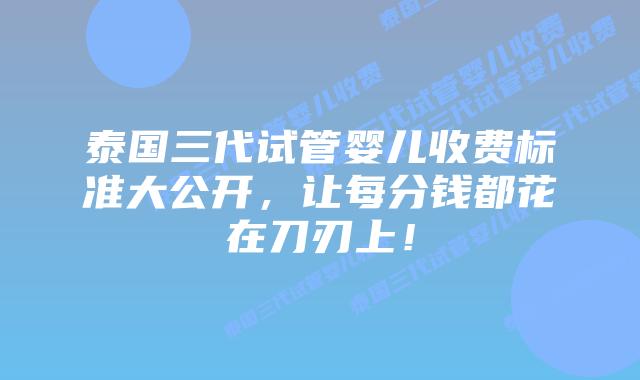 泰国三代试管婴儿收费标准大公开，让每分钱都花在刀刃上！