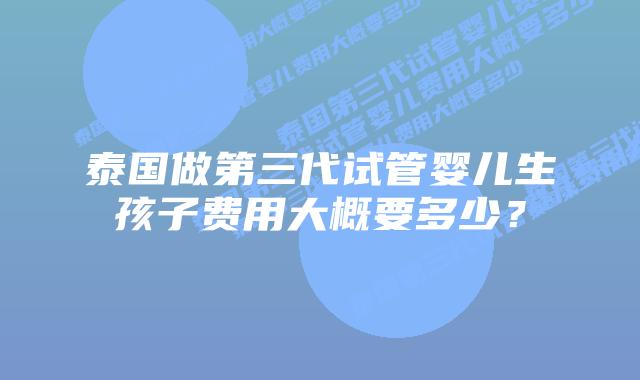 泰国做第三代试管婴儿生孩子费用大概要多少？