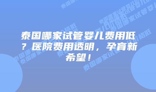 泰国哪家试管婴儿费用低？医院费用透明，孕育新希望！