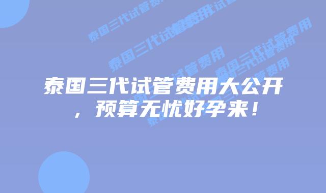 泰国三代试管费用大公开，预算无忧好孕来！