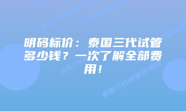 明码标价：泰国三代试管多少钱？一次了解全部费用！