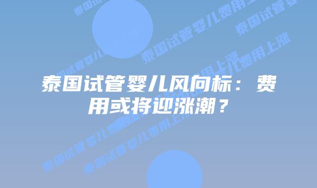 泰国试管婴儿风向标：费用或将迎涨潮？