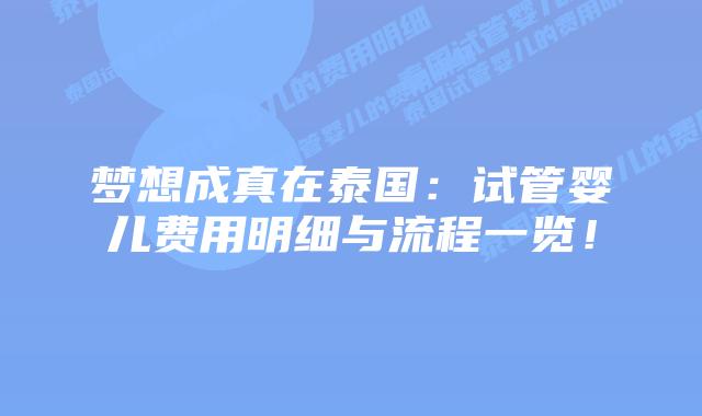梦想成真在泰国：试管婴儿费用明细与流程一览！