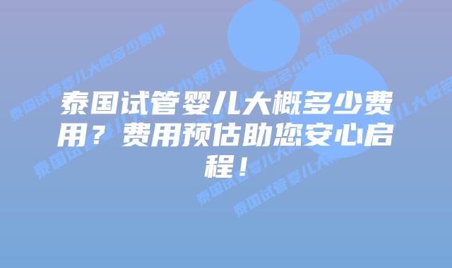 泰国试管婴儿大概多少费用？费用预估助您安心启程！