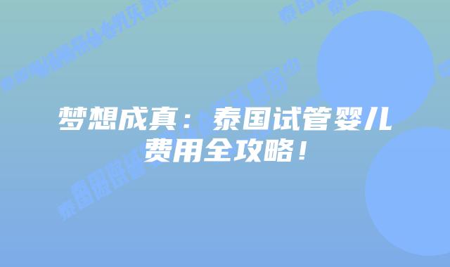 梦想成真：泰国试管婴儿费用全攻略！