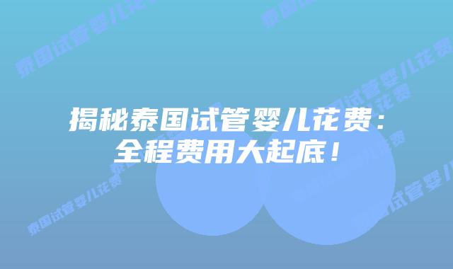 揭秘泰国试管婴儿花费：全程费用大起底！