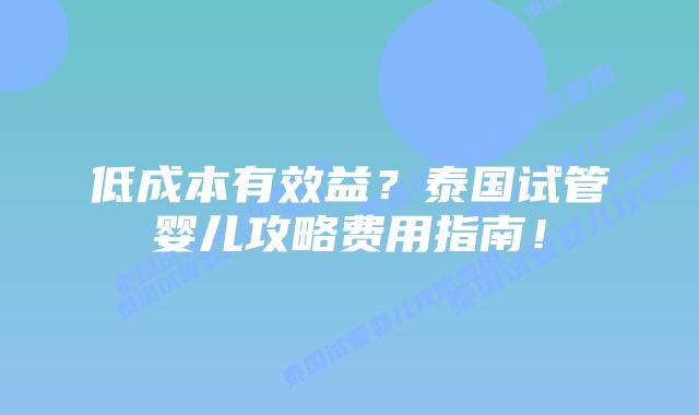 低成本有效益？泰国试管婴儿攻略费用指南！