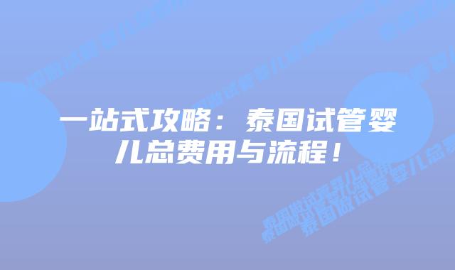 一站式攻略：泰国试管婴儿总费用与流程！