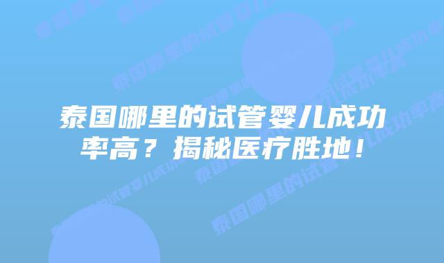 泰国哪里的试管婴儿成功率高？揭秘医疗胜地！