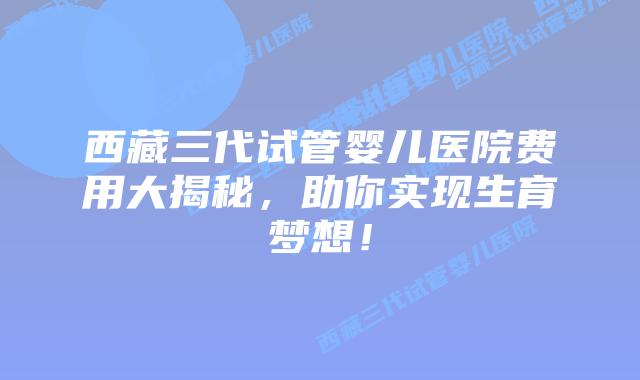 西藏三代试管婴儿医院费用大揭秘，助你实现生育梦想！