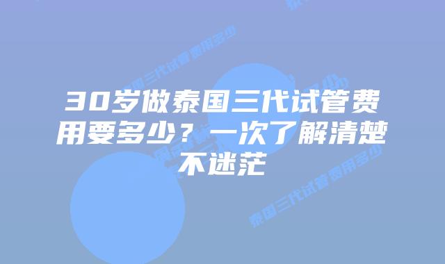 30岁做泰国三代试管费用要多少？一次了解清楚不迷茫