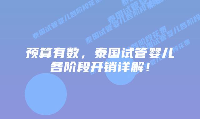 预算有数，泰国试管婴儿各阶段开销详解！