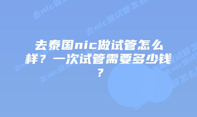 去泰国nic做试管怎么样？一次试管需要多少钱？