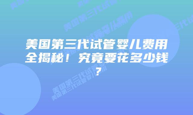 美国第三代试管婴儿费用全揭秘！究竟要花多少钱？
