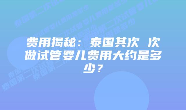 费用揭秘：泰国其次 次做试管婴儿费用大约是多少？