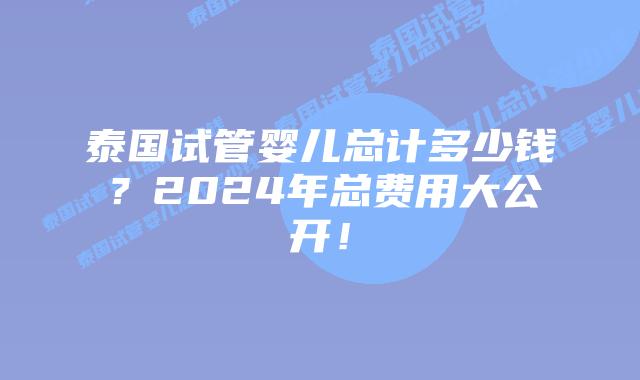 泰国试管婴儿总计多少钱？2024年总费用大公开！