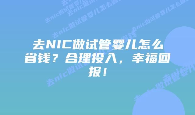 去NIC做试管婴儿怎么省钱？合理投入，幸福回报！