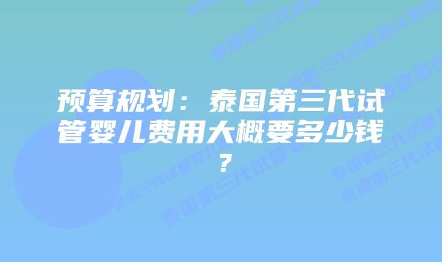 预算规划：泰国第三代试管婴儿费用大概要多少钱？