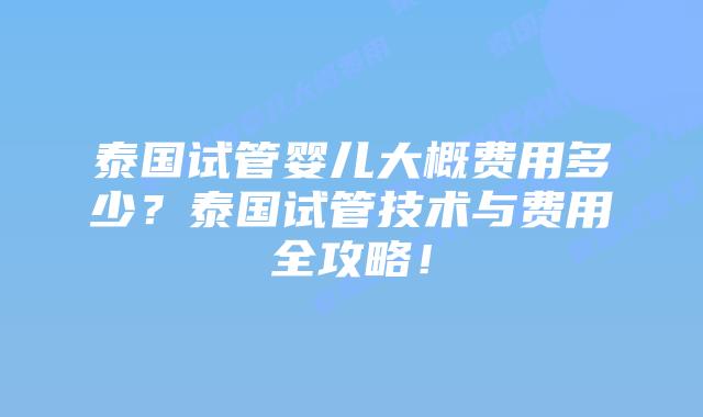 泰国试管婴儿大概费用多少？泰国试管技术与费用全攻略！