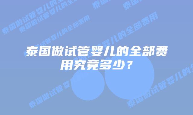 泰国做试管婴儿的全部费用究竟多少？