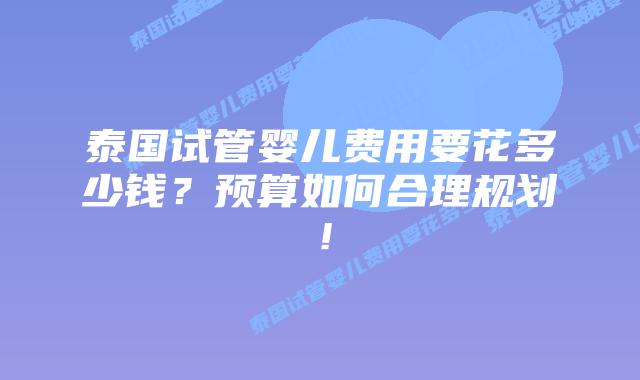 泰国试管婴儿费用要花多少钱？预算如何合理规划！