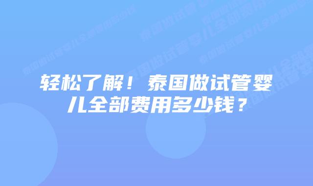 轻松了解!泰国做试管婴儿全部费用多少钱?插图 轻松了解!泰国做试管婴儿全部费用多少钱?