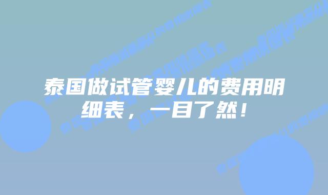 泰国做试管婴儿的费用明细表,一目了然!插图 泰国做试管婴儿的费用明细表,一目了然!