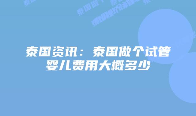 泰国资讯:泰国做个试管婴儿费用大概多少插图 泰国资讯:泰国做个试管婴儿费用大概多少