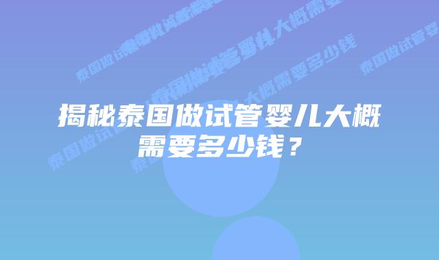 揭秘泰国做试管婴儿大概需要多少钱？