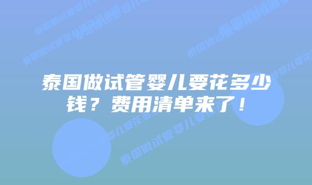 泰国做试管婴儿要花多少钱？费用清单来了！