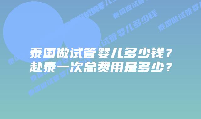 泰国做试管婴儿多少钱？赴泰一次总费用是多少？