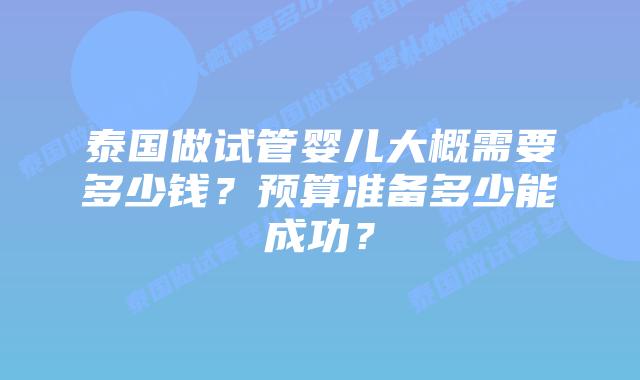 泰国做试管婴儿大概需要多少钱？预算准备多少能成功？