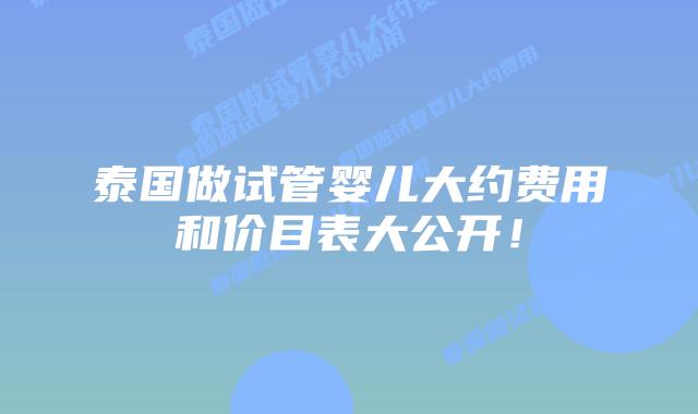 泰国做试管婴儿大约费用和价目表大公开！