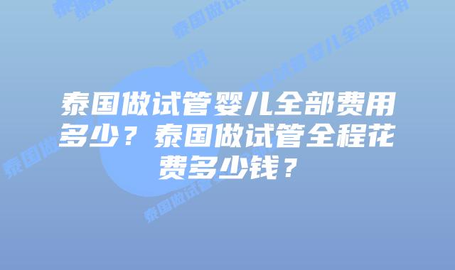 泰国做试管婴儿全部费用多少?泰国做试管全程花费多少钱?插图 泰国做试管婴儿全部费用多少?泰国做试管全程花费多少钱?