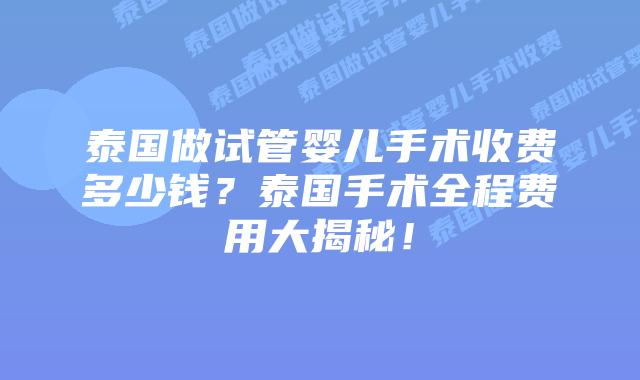 泰国做试管婴儿手术收费多少钱？泰国手术全程费用大揭秘！
