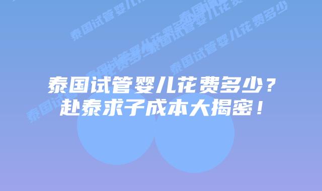 泰国试管婴儿花费多少？赴泰求子成本大揭密！