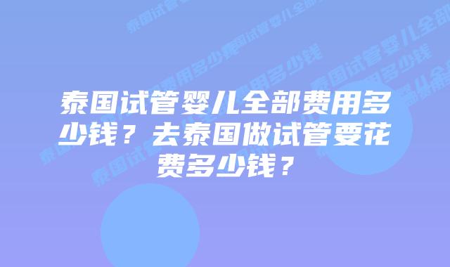 泰国试管婴儿全部费用多少钱？去泰国做试管要花费多少钱？