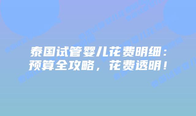 泰国试管婴儿花费明细：预算全攻略，花费透明！