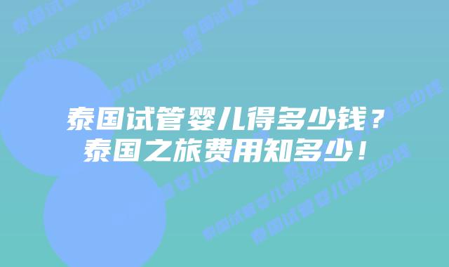 泰国试管婴儿得多少钱？泰国之旅费用知多少！