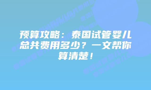 预算攻略:泰国试管婴儿总共费用多少?一文帮你算清楚!插图 预算攻略:泰国试管婴儿总共费用多少?一文帮你算清楚!