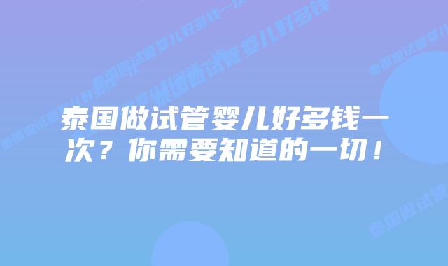 泰国做试管婴儿好多钱一次?你需要知道的一切!插图 泰国做试管婴儿好多钱一次?你需要知道的一切!