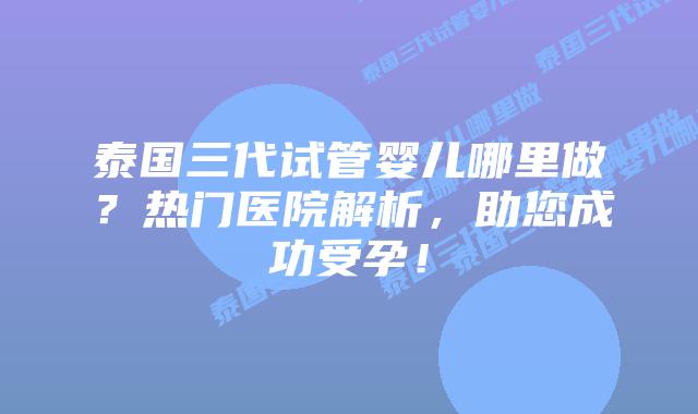 泰国三代试管婴儿哪里做?热门医院解析,助您成功受孕!插图 泰国三代试管婴儿哪里做?热门医院解析,助您成功受孕!