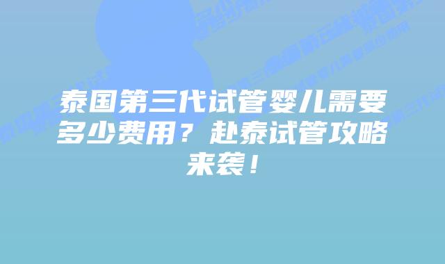 泰国第三代试管婴儿需要多少费用？赴泰试管攻略来袭！